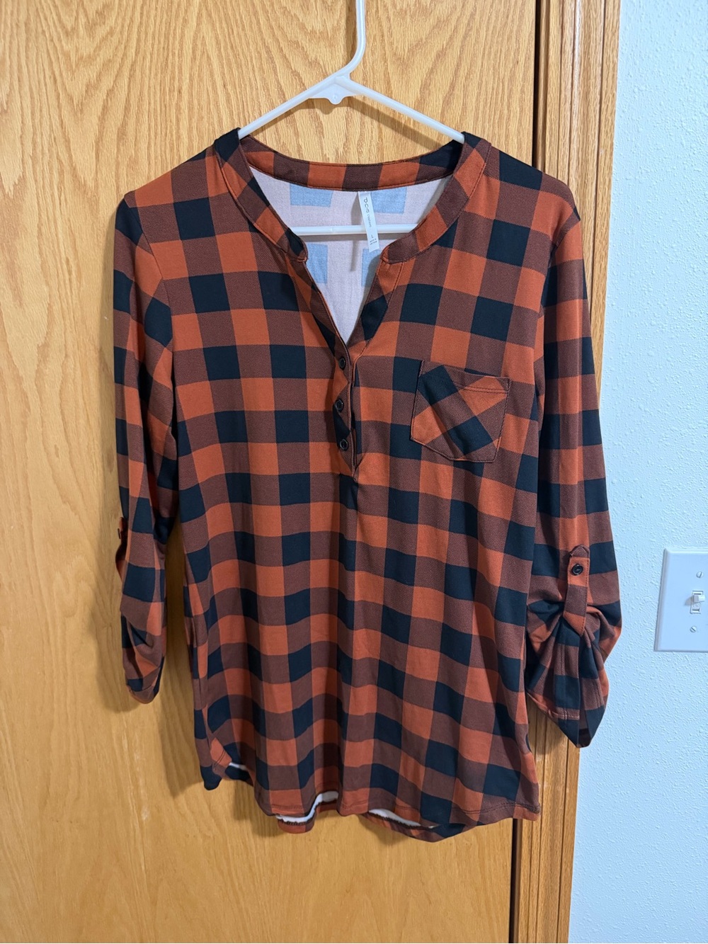 DNA couture Rust and Black Check Casual Button-Down Shirt